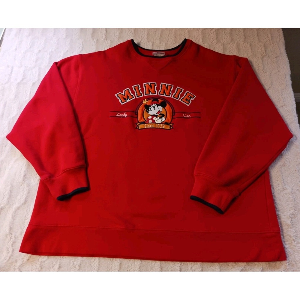 Vintage Minnie Mouse Disneyland Resort Sweatshirt XL Embroidered Pullover Red